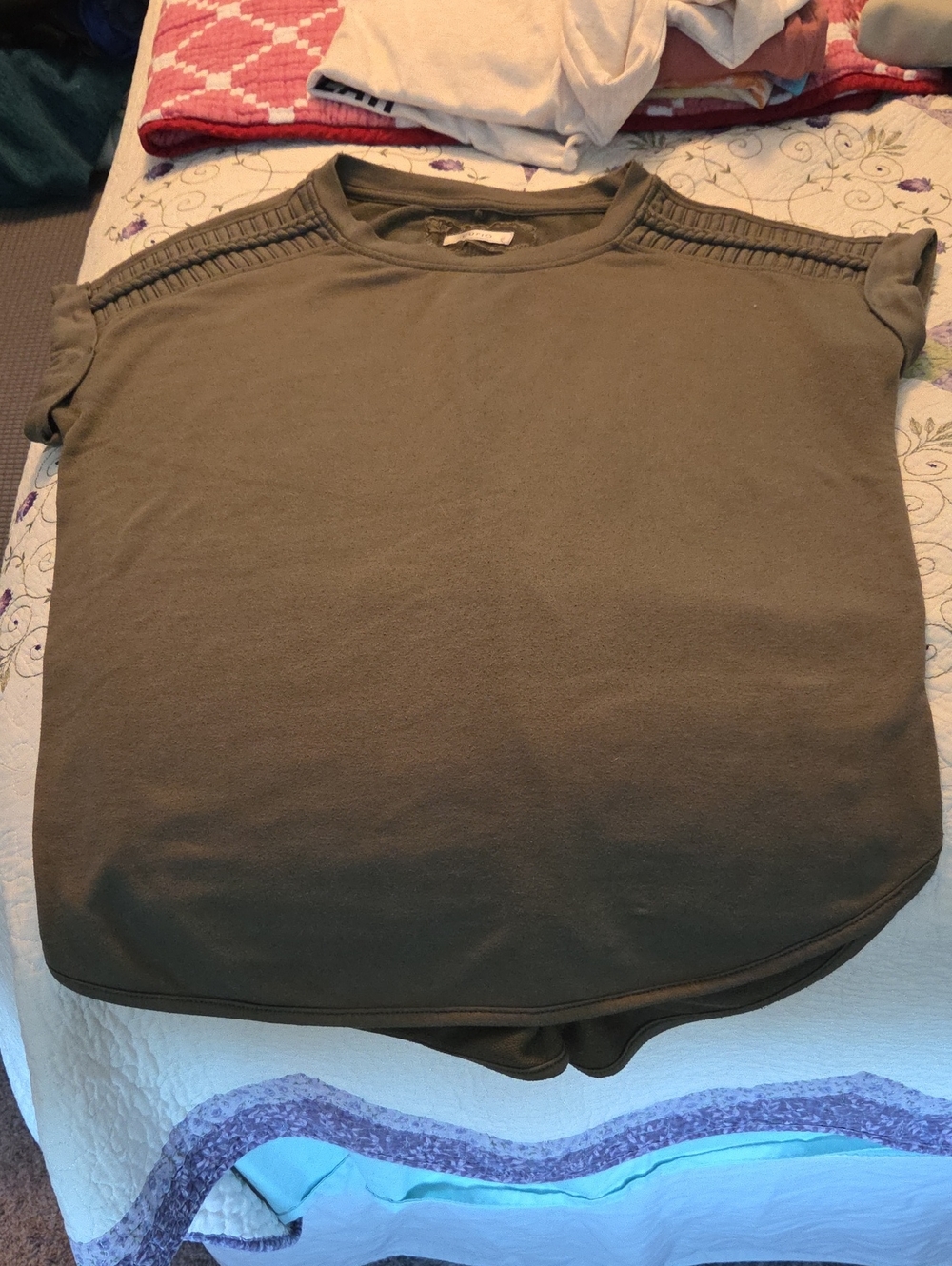 Cupio Olive Green Short Sleeve Tank Top with Shoulder Trim